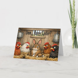 Funny Easter Bunny in Coop Farm Chicken Humor Gift カード