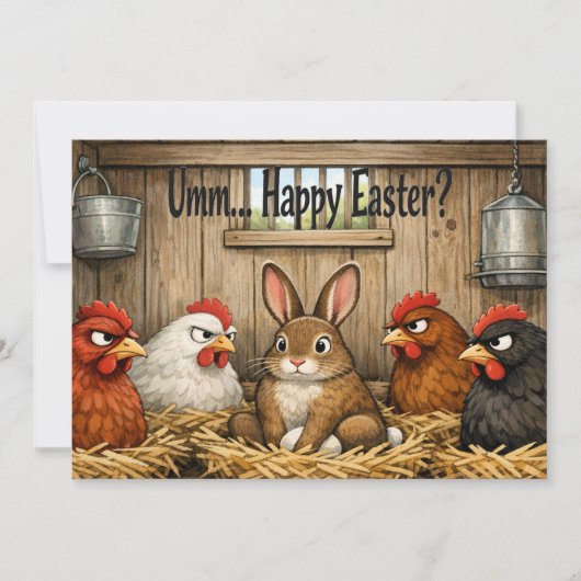 Funny Easter Bunny in Coop Farm Chicken Humor Gift シーズンカード (正面)