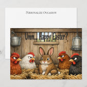 Funny Easter Bunny in Coop Farm Chicken Humor Gift シーズンカード (正面/裏面)
