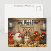 Funny Easter Bunny in Coop Farm Chicken Humor Gift シーズンポストカード (正面/裏面)