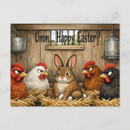 Funny Easter Bunny in Coop Farm Chicken Humor Gift シーズンポストカード