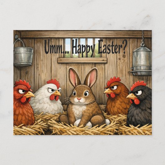 Funny Easter Bunny in Coop Farm Chicken Humor Gift シーズンポストカード (正面)