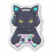 Funny Easter Cat Gamer Egg Controller Gaming  シール (正面)
