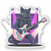 Funny Easter Cat Rockstar Playing Egg Guitar Music シール (正面)