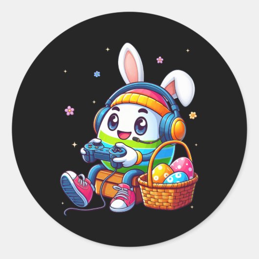 Funny Easter Egg Playing Video Game For Gamer Boys ラウンドシール (正面)