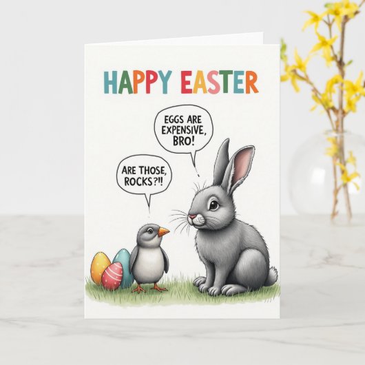 Funny Easter Eggs Message Card カード (黄色い花)