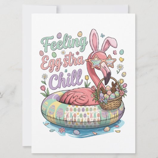 Funny Easter Flamingo Feeling Eggstra Chill Cute シーズンカード (正面)
