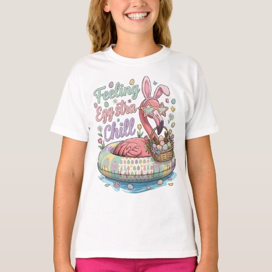 Funny Easter Flamingo Feeling Eggstra Chill Cute Tシャツ (正面)