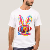 Funny Easter Football Bunny Ears Paint Drip Graphi Tシャツ (正面)