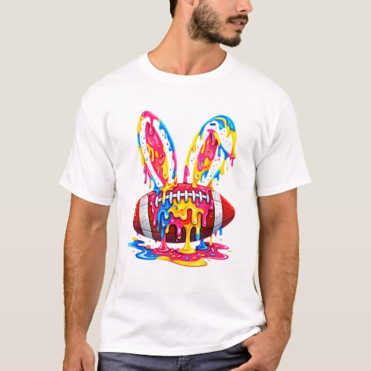 Funny Easter Football Bunny Ears Paint Drip Graphi Tシャツ (正面)