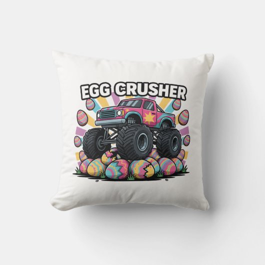 Funny Easter Monster Truck Egg Crusher Pun Boys クッション (正面)