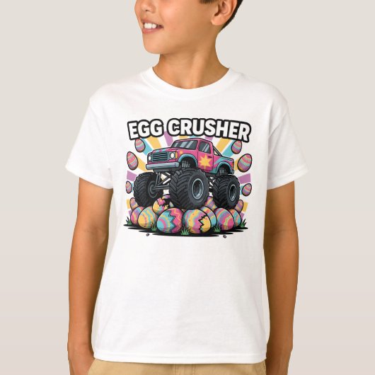 Funny Easter Monster Truck Egg Crusher Pun Boys Tシャツ (正面)