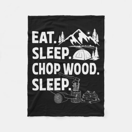 Funny Eat Sleep Chop Wood Repeat Lumberjack  フリースブランケット (正面)