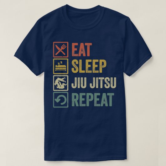 Funny Eat Sleep Jiu jitsu Repeat Distressed Retro  Tシャツ (デザイン正面)