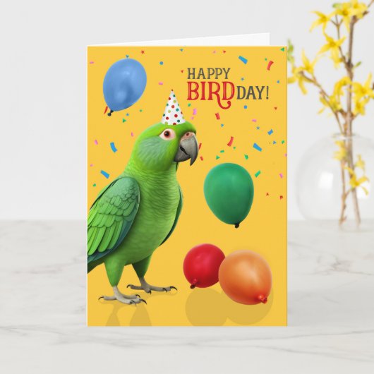 Funny Eclectus Parrot Birthday Humor カード (黄色い花)