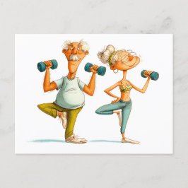 Funny Elderly Man Doing Yoga Illustration シーズンポストカード