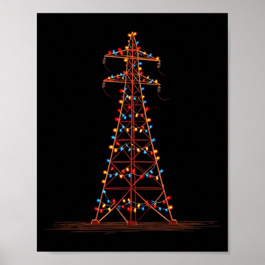 Funny Electric Pylon Christmas Graphics Lights Lov ポスター (正面)