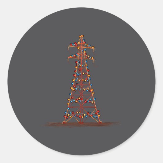Funny Electric Pylon Christmas Graphics Lights Lov ラウンドシール (正面)