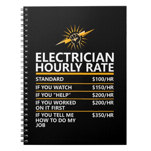 Funny Electrician Hourly Rate Table Humor Gift ノートブック (正面)