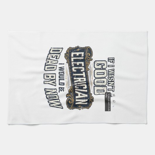 Funny Electrician Vintage Engraving Quote Design キッチンタオル (横)