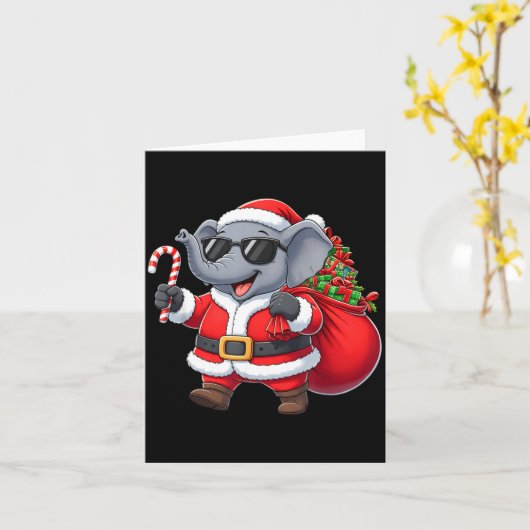 Funny Elephant Christmas Santa Outfit Xmas Boys Gi カード (黄色い花)