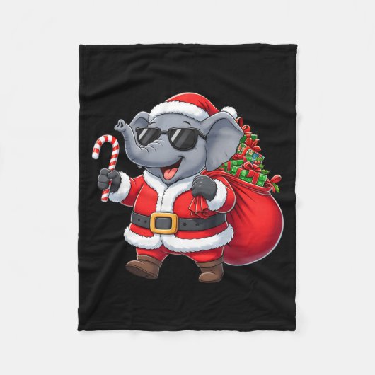 Funny Elephant Christmas Santa Outfit Xmas Boys Gi フリースブランケット (正面)