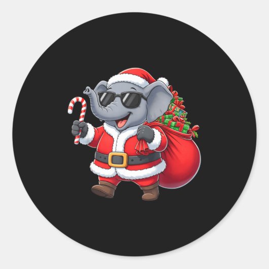 Funny Elephant Christmas Santa Outfit Xmas Boys Gi ラウンドシール (正面)