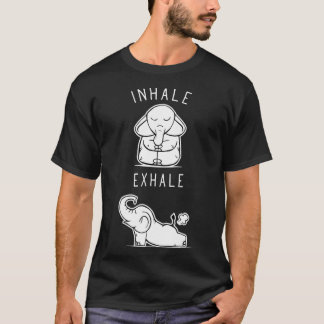 Funny Elephant Inhale Ehale Yoga friends Tシャツ