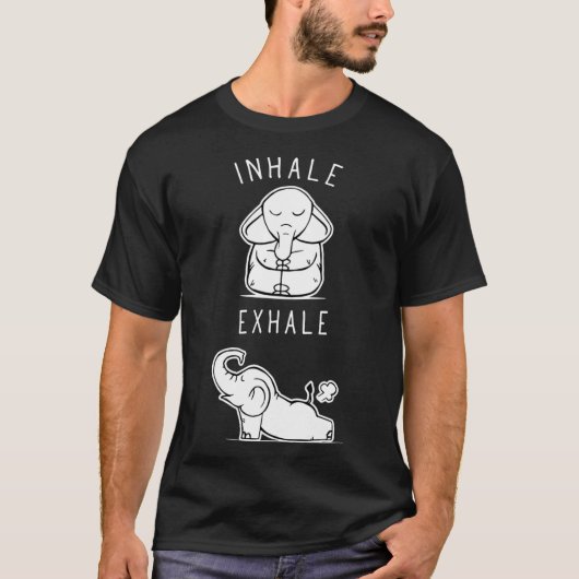 Funny Elephant Inhale Ehale Yoga friends Tシャツ (正面)