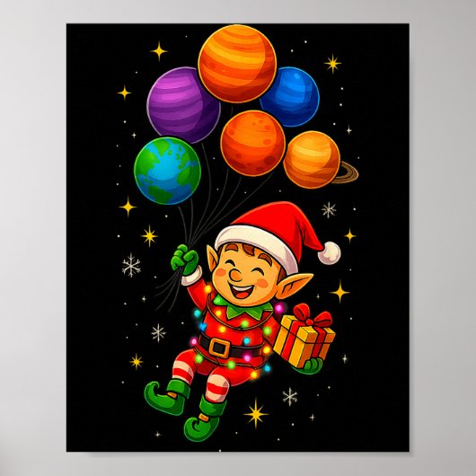 Funny Elf Astronaut With Planets Christmas Pjs For ポスター (正面)