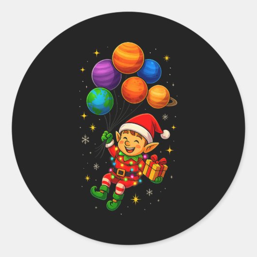 Funny Elf Astronaut With Planets Christmas Pjs For ラウンドシール (正面)