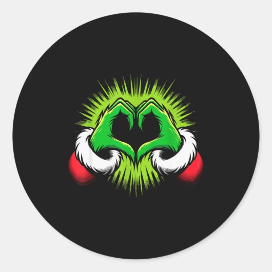 Funny Elf Heart Hands Love Christmas  ラウンドシール (正面)