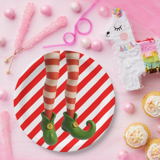 Funny Elf Legs Christmas | North Pole Mischief  ペーパープレート (パーティー)