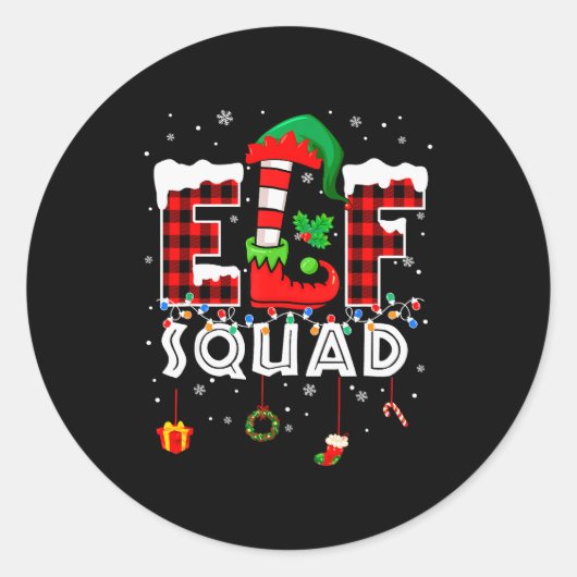 Funny Elf Squad Christmas Family Matching Pajamas  ラウンドシール (正面)
