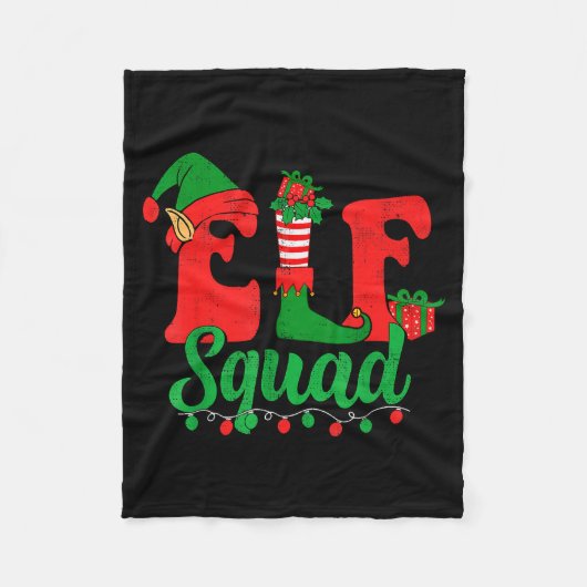 Funny Elf Squad Santa Hat Family Matching Christma フリースブランケット (正面)