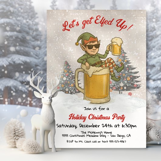 Funny Elfed Up Beer Holiday Christmas Party 招待状