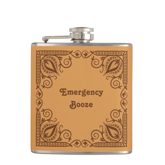 Funny Emergency Booze Add Your Text Pattern Border フラスク (正面)