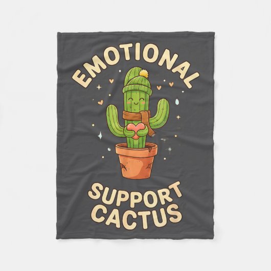 Funny Emotional Suprt Cactus Kawaii Succulent Plan フリースブランケット (正面)
