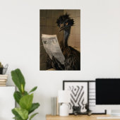 Funny Emu Bathroom Print, Newspaper Reading Animal ポスター (ホームオフィス)