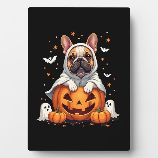 Funny English Bulldog Ghost Boo Halloween Womens M フォトプラーク (正面)