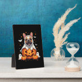Funny English Bulldog Ghost Boo Halloween Womens M フォトプラーク (側面)