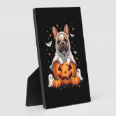 Funny English Bulldog Ghost Boo Halloween Womens M フォトプラーク (側面)