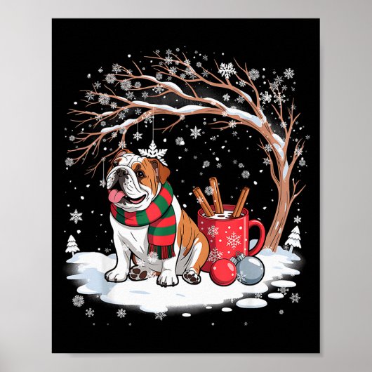 Funny English Bulldog In The Snow Tree Christmas W ポスター (正面)