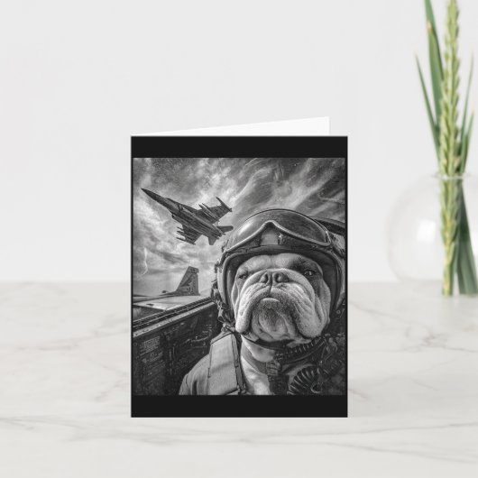 Funny English Bulldog Selfie Fighter Jet Lot Aviat カード (正面)