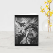 Funny English Bulldog Selfie Fighter Jet Lot Aviat カード (黄色い花)