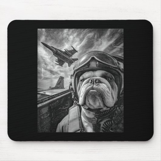 Funny English Bulldog Selfie Fighter Jet Lot Aviat マウスパッド (正面)