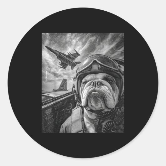 Funny English Bulldog Selfie Fighter Jet Lot Aviat ラウンドシール (正面)