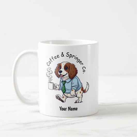 Funny English Springer DOG Business Suit Coffee  コーヒーマグカップ (左)