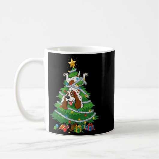 Funny English Springer Spaniel Dog Christmas Tree コーヒーマグカップ (左)