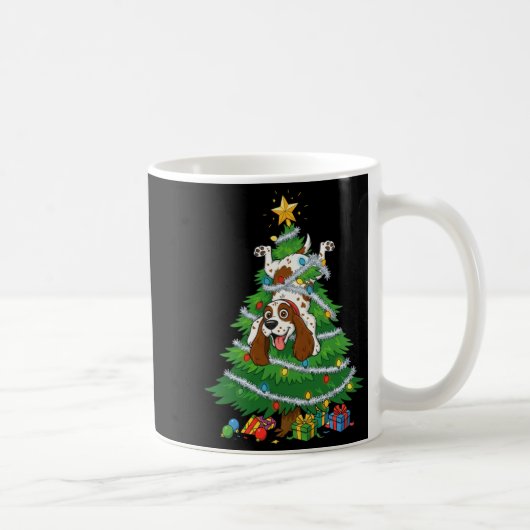 Funny English Springer Spaniel Dog Christmas Tree コーヒーマグカップ (右)